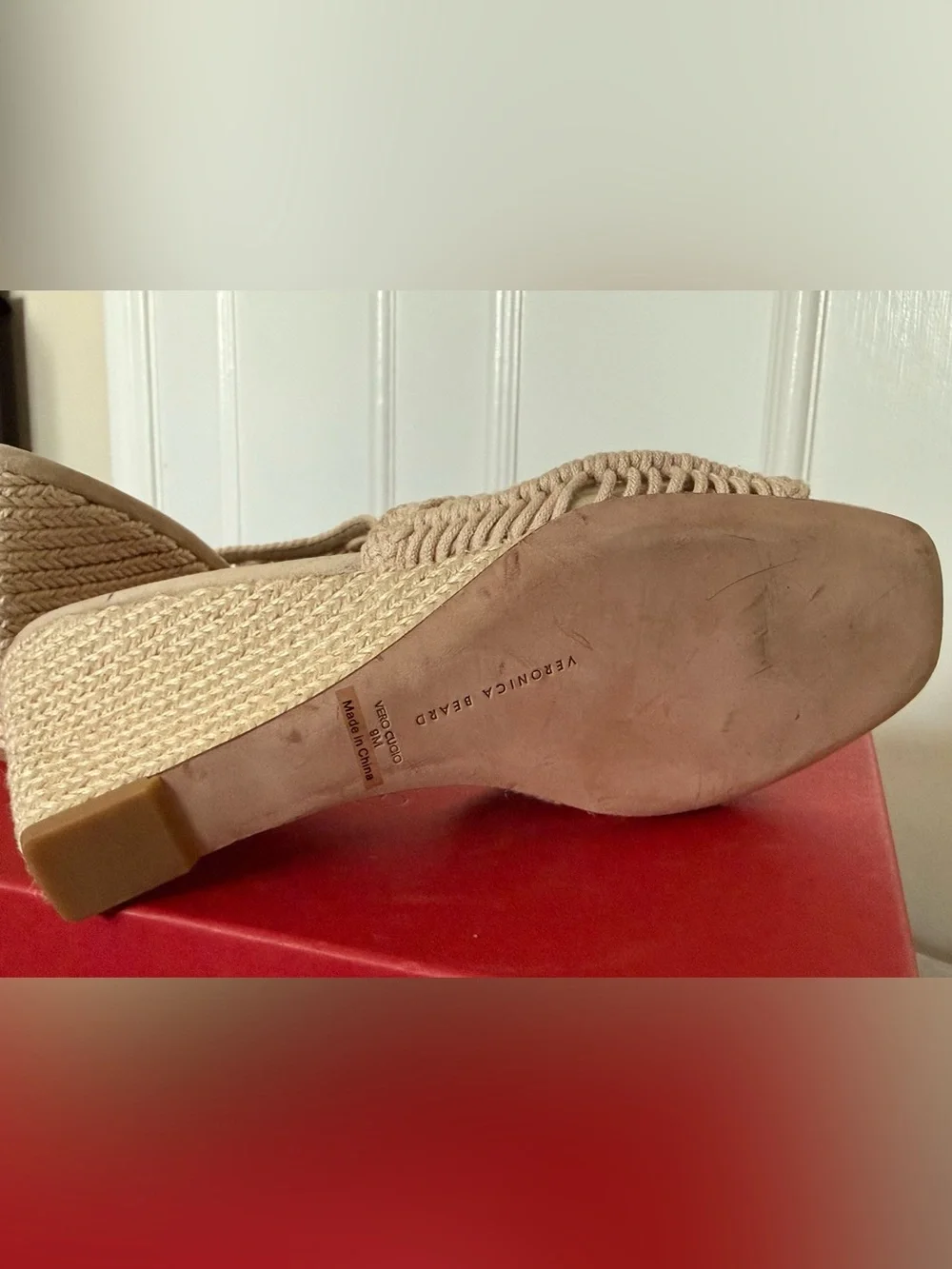 NEW Veronica Beard Natural Crochet Espadrille Wedge Mules Sz 9